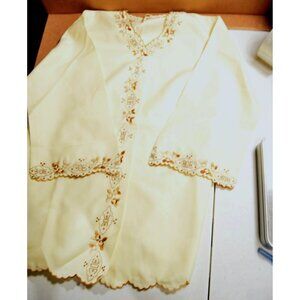 Hand Made Hand Embroidered Ivory Traditional Oriental Pants & Blouse Shirt Small